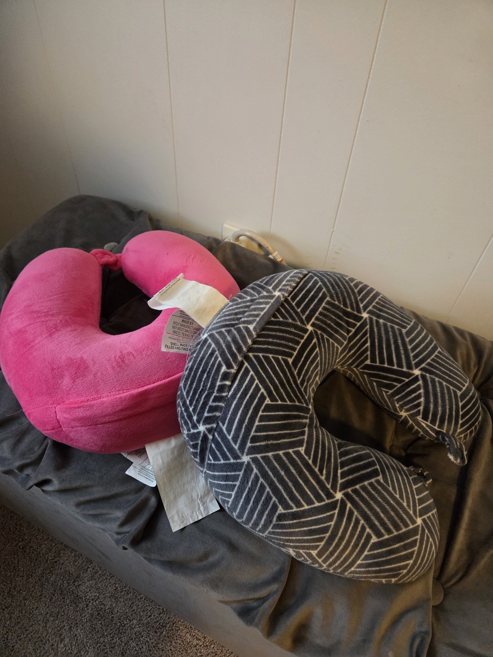 Plush Travel Neck Pillow - Hot Pink and Gray